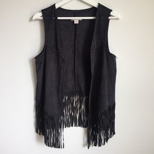 NWT Fringe Vest with Perforated Shoulder Detail